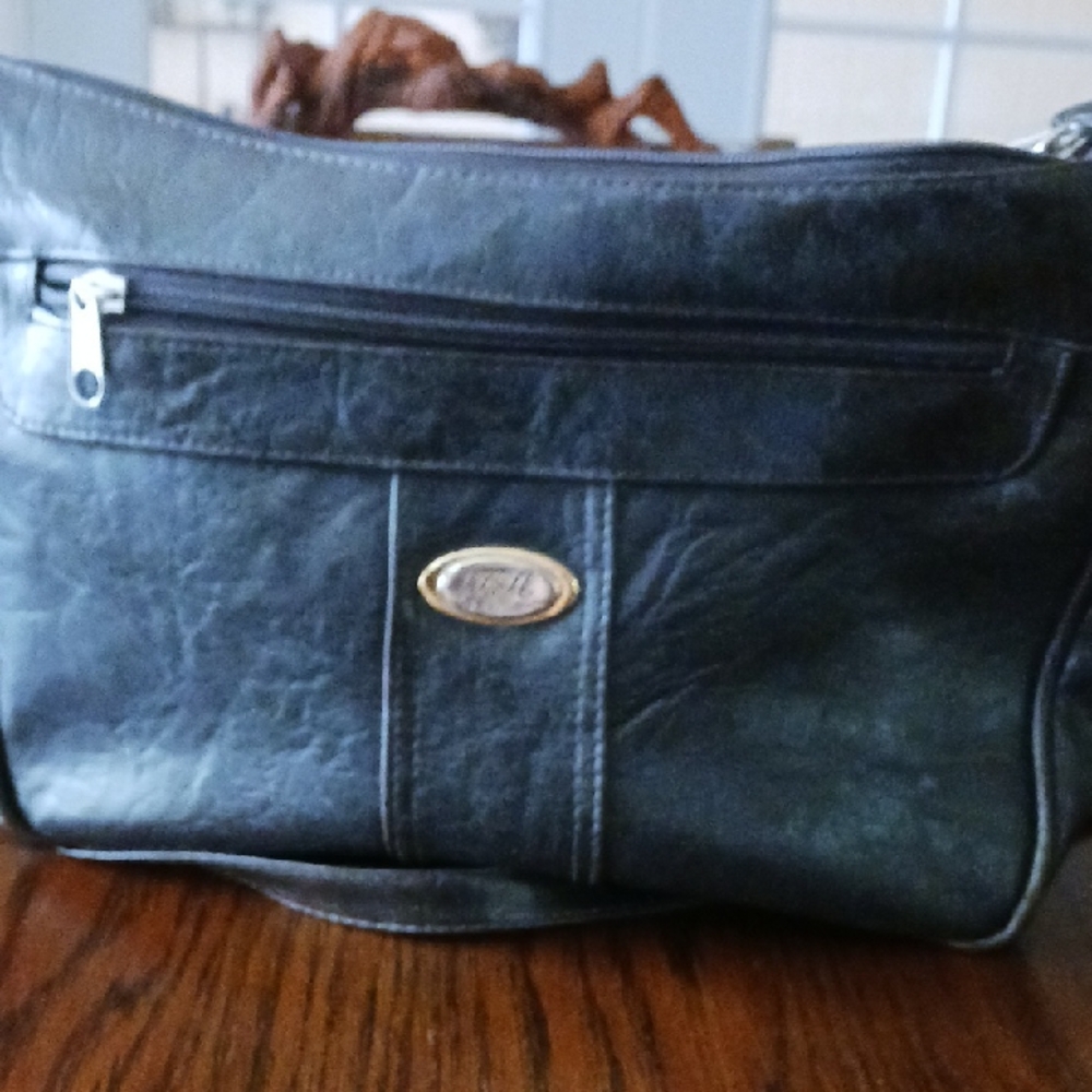 Vintage Bentley Dark Brown Faux Leather Bag with Gold Accent